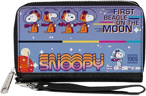 Buckle-Down Peanuts Wallet, Zip Around, Snoopy First Beagle on the Moon Poses Blue Multi Color, Vegan Leather in Saudi Arabia