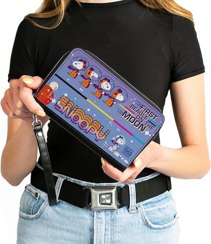 Buckle-Down Peanuts Wallet, Zip Around, Snoopy First Beagle on the Moon Poses Blue Multi Color, Vegan Leather in Saudi Arabia