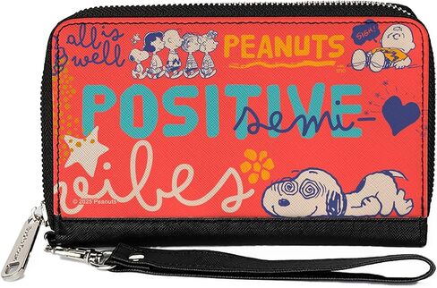 Buckle-Down Peanuts Wallet, Zip Around, Peanuts Gang Semi Positive Vibes Poses Red Blues White, Vegan Leather in Saudi Arabia