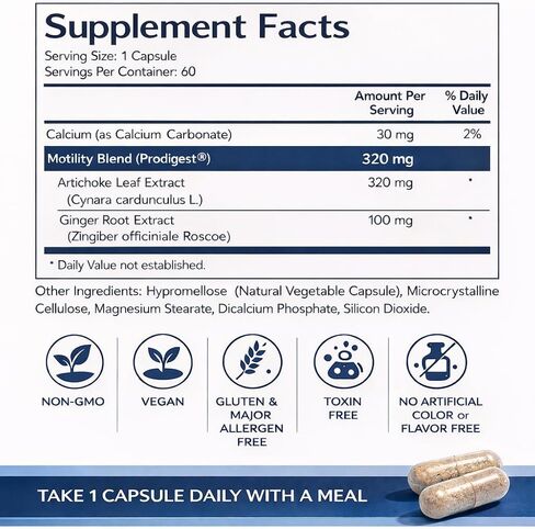 MediMotility 60ct - مكمل معتمد من الطبيب لحركة الأمعاء الصحية ووظيفة الجهاز الهضمي - مع مستخلص جذر الزنجبيل والخرشوف - دعم الجهاز الهضمي والانتفاخ للرجال والنساء in Kuwait