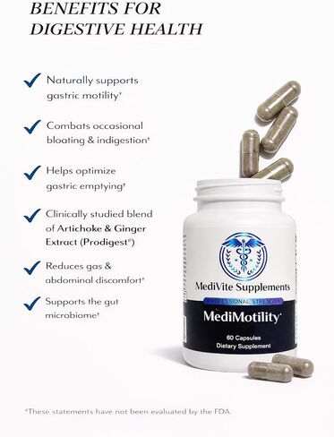 MediMotility 60ct - مكمل معتمد من الطبيب لحركة الأمعاء الصحية ووظيفة الجهاز الهضمي - مع مستخلص جذر الزنجبيل والخرشوف - دعم الجهاز الهضمي والانتفاخ للرجال والنساء in Kuwait