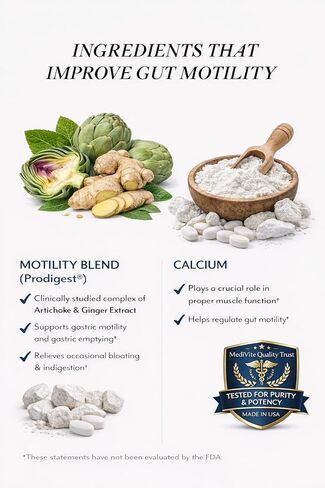 MediMotility 60ct - مكمل معتمد من الطبيب لحركة الأمعاء الصحية ووظيفة الجهاز الهضمي - مع مستخلص جذر الزنجبيل والخرشوف - دعم الجهاز الهضمي والانتفاخ للرجال والنساء in Kuwait