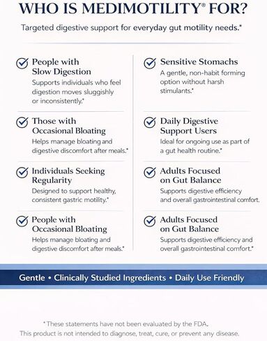 MediMotility 60ct - مكمل معتمد من الطبيب لحركة الأمعاء الصحية ووظيفة الجهاز الهضمي - مع مستخلص جذر الزنجبيل والخرشوف - دعم الجهاز الهضمي والانتفاخ للرجال والنساء in Kuwait