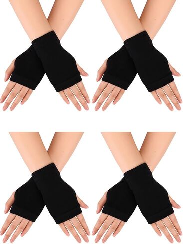 Blulu 4 Pairs Fingerless Gloves with Thumb Hole Cozy Half Fingerless Driving Gloves Knit Mittens for Women Men in Saudi Arabia