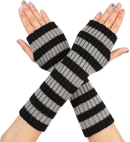 Arm Warmers, Y2k Striped Arm Warmers, Long Fingerless Knitted Gloves Alt Clothes Accessories, Cool Winter Arms Sleeves Scene Clothes in Saudi Arabia