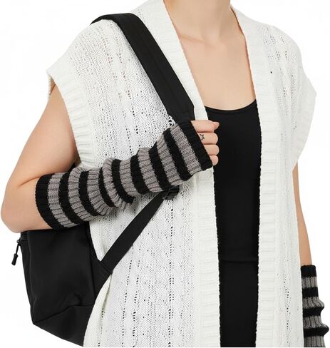 Arm Warmers, Y2k Striped Arm Warmers, Long Fingerless Knitted Gloves Alt Clothes Accessories, Cool Winter Arms Sleeves Scene Clothes in Saudi Arabia