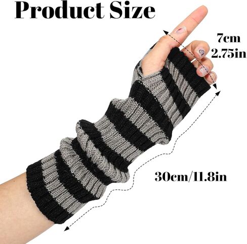Arm Warmers, Y2k Striped Arm Warmers, Long Fingerless Knitted Gloves Alt Clothes Accessories, Cool Winter Arms Sleeves Scene Clothes in Saudi Arabia