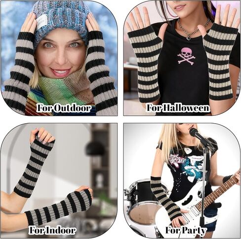 Arm Warmers, Y2k Striped Arm Warmers, Long Fingerless Knitted Gloves Alt Clothes Accessories, Cool Winter Arms Sleeves Scene Clothes in Saudi Arabia