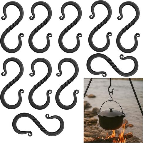 Lord of Battles Viking Iron S Shaped Hook Iron Hanging Cooking Stand Camping Accessory Hand Forged Black Finish Functional Accessory Reenactments in Kuwait