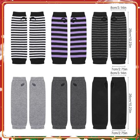 6 أزواج من قفازات البانك القوطية الطويلة بدون أصابع، قفازات مخططة لتدفئة الذراع، قفازات بفتحة الإبهام للنساء in Kuwait