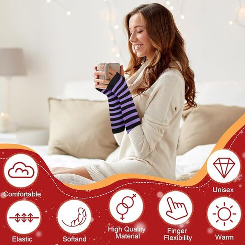 6 أزواج من قفازات البانك القوطية الطويلة بدون أصابع، قفازات مخططة لتدفئة الذراع، قفازات بفتحة الإبهام للنساء in Kuwait
