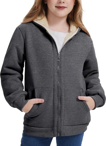 Kissonic Boys Girls Fleece Zip Up Hoodie Jacket Unisex Kids Warm Sherpa Lined Winter Hooded Sweatshirt in Saudi Arabia