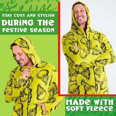 The Grinch Mens Fleece One Piece Pajamas With Hood, Cozy Loungewear in Saudi Arabia