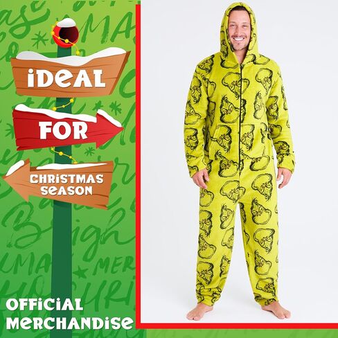 The Grinch Mens Fleece One Piece Pajamas With Hood, Cozy Loungewear in Saudi Arabia