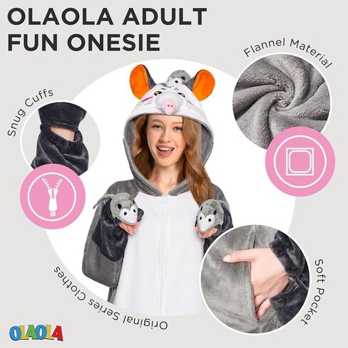 ملابس نوم للكبار من الجنسين من OLAOLA، بيجامة بقلنسوة على شكل حيوانات مع جيوب، ملابس نوم من الفلانيل، هدايا أزياء الهالوين التنكرية in Kuwait