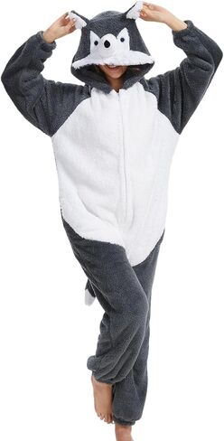 LATH.PIN Animal Plush Fleece Zipper Onesie Adult Costume Unisex Pajama Loungewear Zip Up Sleepwear in Saudi Arabia