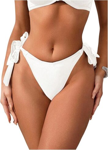 WDIRARA Women's Bow Knot High Rise Bikini Bottoms Tie Side Ruched Vacation Beachwear in Saudi Arabia