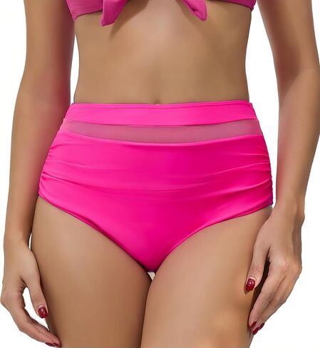 COCOPEAR Sexy High Waisted Bikini Bottoms for Women Ruched Mesh Swim Bottoms for Women Classic Full Coverage Bikini Bottoms in Saudi Arabia