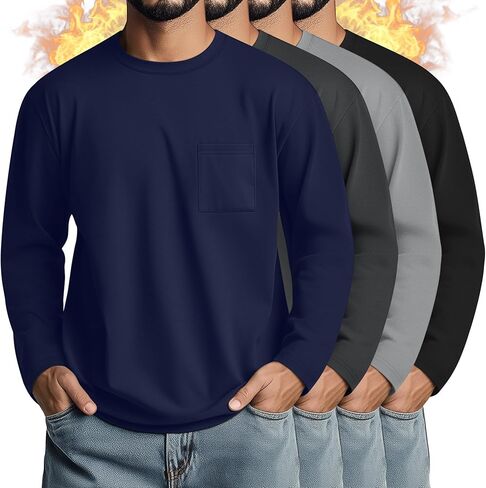 4 Pack Men's Big and Tall Thermal Shirts Fleece Lined Long Sleeve Underwear Top Crew Neck Undershirts Base Layer in Saudi Arabia