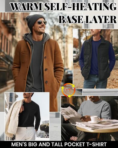 4 Pack Men's Big and Tall Thermal Shirts Fleece Lined Long Sleeve Underwear Top Crew Neck Undershirts Base Layer in Saudi Arabia