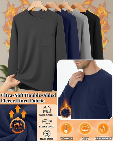 4 Pack Men's Big and Tall Thermal Shirts Fleece Lined Long Sleeve Underwear Top Crew Neck Undershirts Base Layer in Saudi Arabia