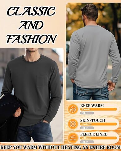 4 Pack Men's Big and Tall Thermal Shirts Fleece Lined Long Sleeve Underwear Top Crew Neck Undershirts Base Layer in Saudi Arabia