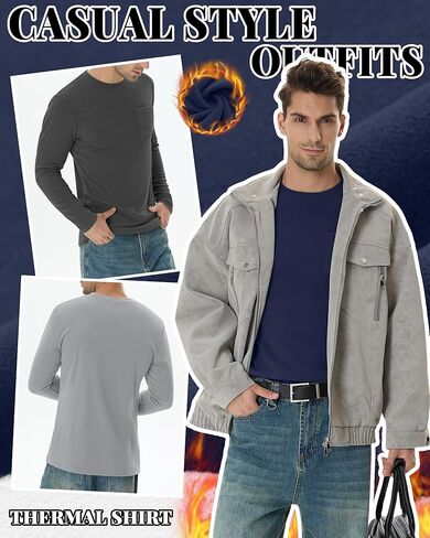 4 Pack Men's Big and Tall Thermal Shirts Fleece Lined Long Sleeve Underwear Top Crew Neck Undershirts Base Layer in Saudi Arabia