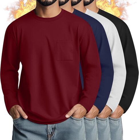 4 Pack Men's Big and Tall Thermal Shirts Fleece Lined Long Sleeve Underwear Top Crew Neck Undershirts Base Layer in Saudi Arabia