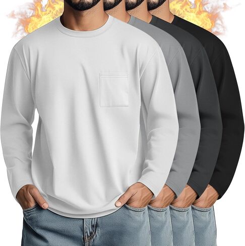 4 Pack Men's Big and Tall Thermal Shirts Fleece Lined Long Sleeve Underwear Top Crew Neck Undershirts Base Layer in Saudi Arabia