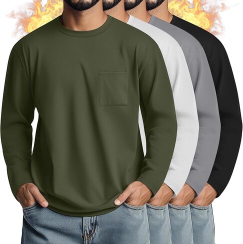 4 Pack Men's Big and Tall Thermal Shirts Fleece Lined Long Sleeve Underwear Top Crew Neck Undershirts Base Layer in Saudi Arabia