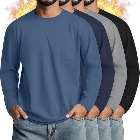 4 Pack Men's Big and Tall Thermal Shirts Fleece Lined Long Sleeve Underwear Top Crew Neck Undershirts Base Layer in Saudi Arabia
