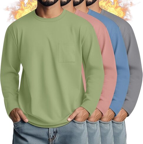 4 Pack Men's Big and Tall Thermal Shirts Fleece Lined Long Sleeve Underwear Top Crew Neck Undershirts Base Layer in Saudi Arabia