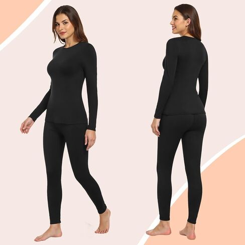 طقم ملابس داخلية حرارية من YOGINGO للنساء بطبقة أساسية طويلة من الصوف مبطنة من الأعلى والأسفل للشتاء الدافئ in Kuwait