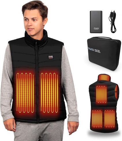 JVUOO Lightweight Heated Vest for Men with Battery Pack 7.4V, 3 Temperature Control Rechargeable Apparel USB Battery Included in Saudi Arabia
