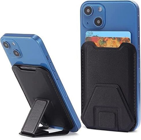 Mizi (2 Pack Adhesive Phone Stretchy Wallet, Card Holder for Back of Phone Stick on Cases, Unique Double Pocket Design + Finger Strap for iPhone/Android/Samsung Galaxy - Black in Saudi Arabia