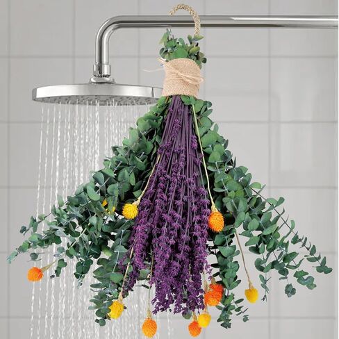 120 قطعة من الأوكالبتوس المجفف الحقيقي للاستحمام وباقة اللافندر المحفوظة، قطيفة طبيعية مقاس 17 بوصة، زهور مجففة لديكور المنزل العلاجي بالروائح in Kuwait