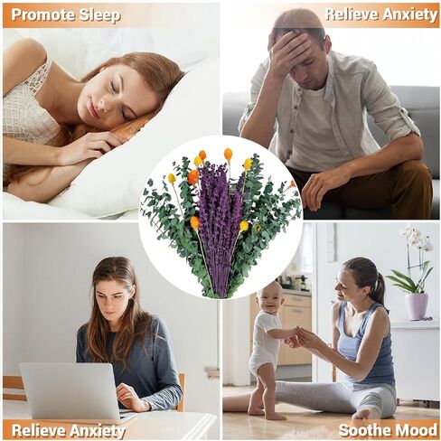 120 قطعة من الأوكالبتوس المجفف الحقيقي للاستحمام وباقة اللافندر المحفوظة، قطيفة طبيعية مقاس 17 بوصة، زهور مجففة لديكور المنزل العلاجي بالروائح in Kuwait