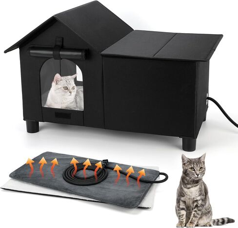 Indestructible Heated Cat House for Outdoor, Elevated Waterproof Winter Cat Shelter, Large Feral Cat House Stay Warm & Easy Assemble Cat House Heating Pad with Thermostatic for Cats Small Dog in Kuwait