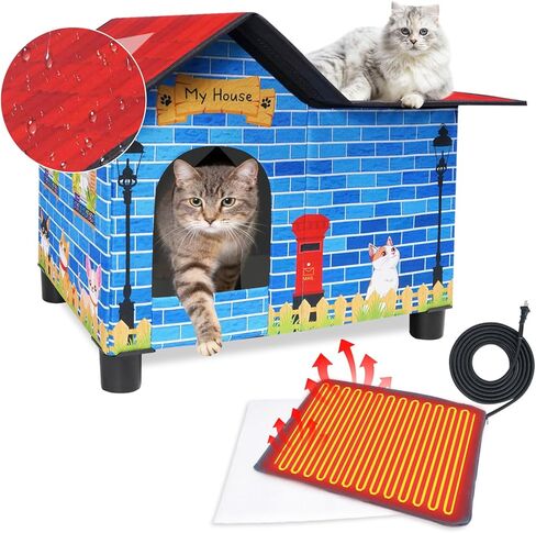 Indestructible Heated Cat House for Outdoor, Elevated Waterproof Winter Cat Shelter, Large Feral Cat House Stay Warm & Easy Assemble Cat House Heating Pad with Thermostatic for Cats Small Dog in Kuwait