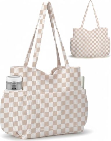 Corduroy Tote Bag for Women,Large Capacity Cute Tote Bags With 6 Pockets,Crossbody Shoulder Handbag for Work Travel Gym in Saudi Arabia
