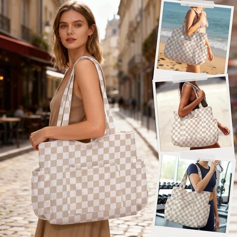 Corduroy Tote Bag for Women,Large Capacity Cute Tote Bags With 6 Pockets,Crossbody Shoulder Handbag for Work Travel Gym in Saudi Arabia