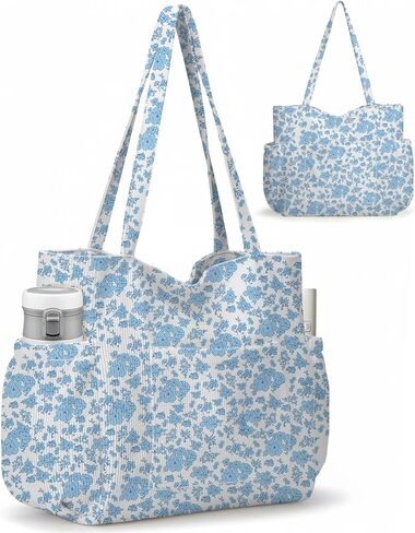 Corduroy Tote Bag for Women,Large Capacity Cute Tote Bags With 6 Pockets,Crossbody Shoulder Handbag for Work Travel Gym in Saudi Arabia