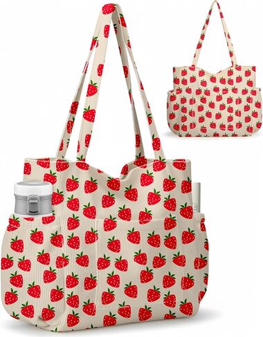 Corduroy Tote Bag for Women,Large Capacity Cute Tote Bags With 6 Pockets,Crossbody Shoulder Handbag for Work Travel Gym in Saudi Arabia