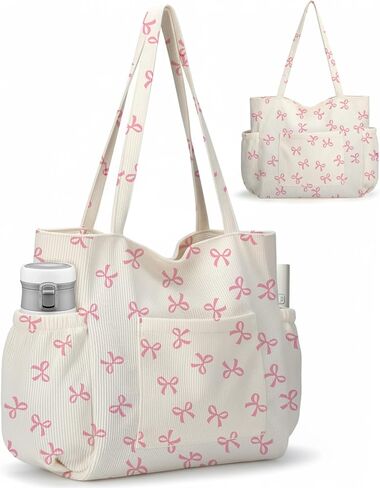 Corduroy Tote Bag for Women,Large Capacity Cute Tote Bags With 6 Pockets,Crossbody Shoulder Handbag for Work Travel Gym in Saudi Arabia