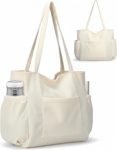 Corduroy Tote Bag for Women,Large Capacity Cute Tote Bags With 6 Pockets,Crossbody Shoulder Handbag for Work Travel Gym in Saudi Arabia