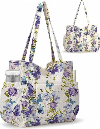 Corduroy Tote Bag for Women,Large Capacity Cute Tote Bags With 6 Pockets,Crossbody Shoulder Handbag for Work Travel Gym in Saudi Arabia