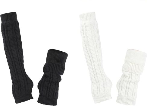 Suhine 2 Pairs Women Fleece Lined Arm Warmers, Cable Knit Long Fingerless Gloves Arm Sleeve Cute Warm Gloves for Winter in Saudi Arabia