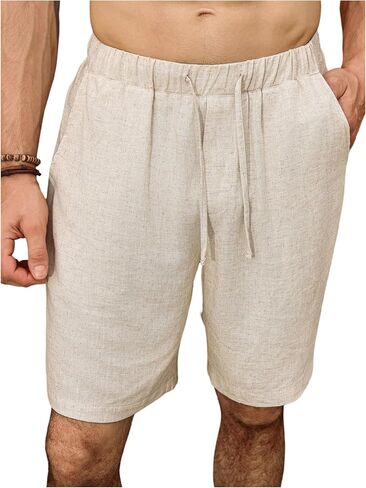 Men's Linen Shorts Summer Drawstring Wide Leg Baggy Vacation Beach Holiday Shorts in Saudi Arabia