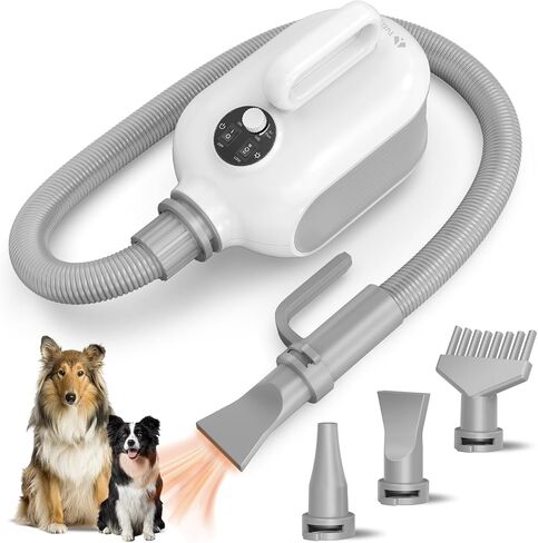 Dog Hair Dryer for Pets Grooming, High Velocity Force Blower with 150 MPH Speed Airflow and Adjustable Temperature, 3 Nozzles Perfect for Dogs, Cats, Furfriends Drying in Saudi Arabia