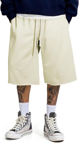 JMIERR 2026 Men's Baggy Sweat Shorts Under Knee Shorts Casual Raw Hem Drawstring Waist Y2K Shorts Loose Fit Gym Shorts in Kuwait